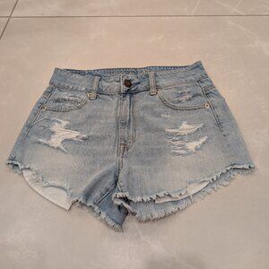 American Eagle Womens Light Blue Ripped Jean Shorts Size 2